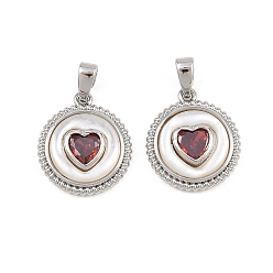 Платина Латунные микро проложить кубического циркония подвески, с оболочкой, плоский круглый с сердечками, платина, 16x14x3.5 мм, отверстие : 4x2.5 мм