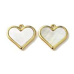 Real 14K Gold Plated Ion Plating(IP) 304 Stainless Steel Pave Shell Heart Charms, Valentine's Day, Real 14K Gold Plated, 12.5x14x1.8mm, Hole: 1.2mm