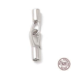 Real Platinum Plated Rhodium Plated 925 Sterling Silver Fold Over Clasps, with 925 Stamp, Real Platinum Plated, Clasp: 12x4.5x3.5mm, Pin: 0.4mm, Clasp: 13.5x5x3.5mm, Pin: 0.5mm, Inner Diameter: 2mm