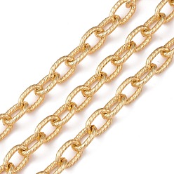 Golden Oval Oxidation Aluminum Cable Chains, Textured, Unwelded, Golden, Link: 15x10.5x2.5mm, about 20 yards/roll.