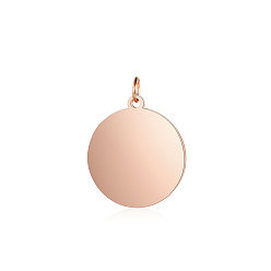 Rose Gold 201 Stainless Steel Pendants, Flat Round, Stamping Blank Tag, Rose Gold, 14.5x12x1mm, Hole: 3.5mm