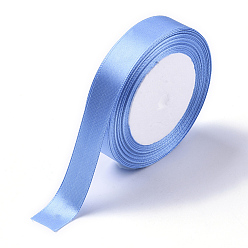 Cornflower Blue Single Face Solid Color Satin Ribbon, for Gift Packaging, Party Decoration, Cornflower Blue, 5/8 inch(15~16mm), about 25yards/roll(22.86m/roll), 10rolls/group