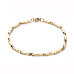Golden Ion Plating(IP) Unisex 201 Stainless Steel Bar Link Chain Bracelets, with Lobster Claw Clasps, Golden, 8-5/8 inch(22cm), 2.5mm