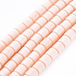 Розовый Нити из полимерных глин, колонка, туманная роза, 5~7x6 мм, отверстие : 1.5~2 мм, около 61~69 шт / нитка, 15.74 дюйм