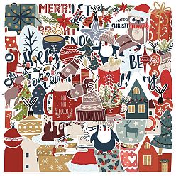 Mixed Shapes 50Pcs Christmas PVC Self Adhesive Stickers, Waterproof Decals for Water Bottle, Helmet, Luggage, Mixed Shapes, 40~80mm
