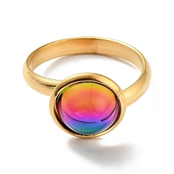 Разноцветный K9 стеклянное плоское круглое кольцо на палец, ионное покрытие (ip) 304 ювелирные изделия из нержавеющей стали для женщин, золотые, красочный, размер США 7 3/4 (17.9 мм), кольцо поверхность: 12x7mm