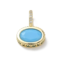 Cielo Azul Latón pavimenta colgantes de circonio cúbico, encantos ovalados planos, larga duración plateado, chapado en rack, sin plomo y el cadmio, real 18 k chapado en oro, el cielo azul, 19x14x7.8 mm, agujero: 5x7 mm