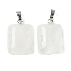 Хрусталь Природного кварца хрустальных подвесок, с платиновой и латунной фурнитурой, стойки покрытие, прямоугольник амулеты, 25~25.5x17.5~18x7~8 мм, отверстие : 8x5 мм