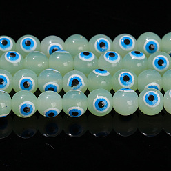 Light Green Handmade Evil Eye Lampwork Beads Strands, Round, Light Green, 8mm, about 47pcs/strand