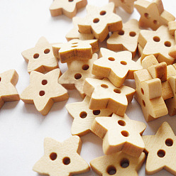BurlyWood Natural 2-hole Basic Sewing Button in Star Shape, Wooden Buttons, BurlyWood, about 13mm in diameter, 250pcs/bag