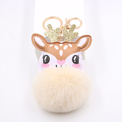 off-white Cute Deer Plush Keychain Pendant - Cartoon Toy Christmas Gift Bag Pendant.