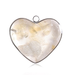 Citrine Natural Citrine Pendants, with Stainless Steel Findings, Heart Charms, 20mm