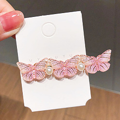 21# light pink three butterfly hair clip Drip Oil Butterfly Hair Clip Mori Duckbill Clip Edge Clip Headdress Liu Hai Clip Girl Hairpin Hair Accessories
