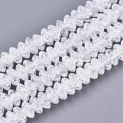 Clear Crackle Glass Beads, Dyed & Heated, Rondelle, Clear, 8x4mm, Hole: 1mm, about 89~95pcs/strand, 15.16~15.55 inch(38.5~39.5cm)