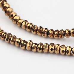 Golden Plated Electroplate Glass Bead Strands, Faceted, Rondelle, Golden Plated, 3x2mm, Hole: 1mm, about 165~169pcs/strand, 15~16 inch(38~40cm)