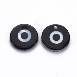 Черный Шармы с пресноводными ракушками и принтом, плоские круглые с сглаза, чёрные, 12~13x1.5~3 мм, отверстие : 1.5~1.8 мм
