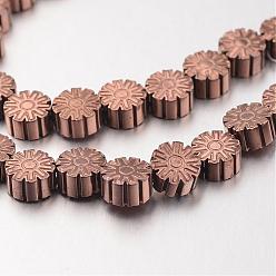 Copper Plated Electroplate Non-magnetic Synthetic Hematite Bead Strands, Snowflake, Copper Plated, 6x3mm, Hole: 1mm, about 62pcs/strand, 15.7 inch