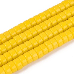 Золотистый Непрозрачные сплошные цветные стеклянные бусины, плоско-круглые, золотые, 6~6.5x3~3.5 мм, отверстие : 0.8 мм, около 114~116 шт / нитка, 14.76~14.96 дюйм (37.5~38 см)