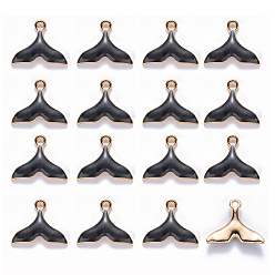 Черный 20 шт. Подвески из сплава эмали, форма китового хвоста, золотой свет, чёрные, 15x17.5x3 мм, отверстие : 1.6 мм