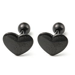 Black Ion Plating(IP) 304 Stainless Steel Stud Earrings, Heart, Black, 7.5x9mm