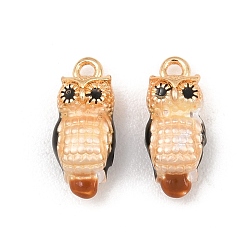 Marron Sablonneux Laiton émail pendentifs, charmes hibou, Sandy Brown, 14x6x5mm, Trou: 1.4mm