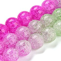Magenta Spray Painted Crackle Glass Beads Strands, Gradient Color, Segmented Multi-color Beads, Round, Magenta, 10mm, Hole: 1mm, about 38pcs/strand, 15.28 inch(38.8cm)