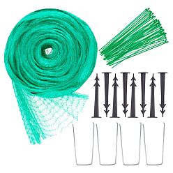Green DIY Anti-bird Net Kit, with Plastic Cable Ties & Ground Landscape Pins, Iron U Shape Ground Landscape Pins, Green Anti-bird Net, Green, 12x4m