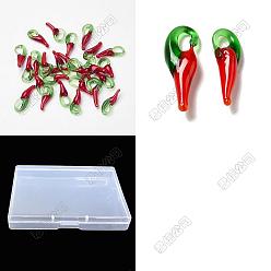 Red 200Pcs 2 Styles Handmade Lampwork Pendants, Hot Pepper Charms, Red, 9~26.5x5~9.5x2~6mm, Hole: 1~7mm, 100pcs/style