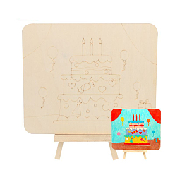 Food DIY Unfinshed Wooden Display Decorations, Home Decorations, Drawing Board with Rack, Antique White, Cake Pattern, 15x18cm