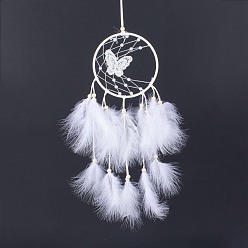 White Creative Dream-catching Decoration Pendant, Iron Ring with Feather and Butterfly, Birthday Gift, White, 630mm