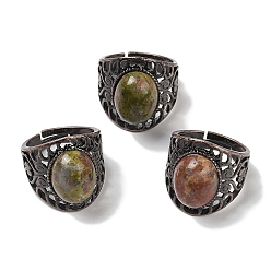 Унакит Овальные регулируемые кольца из натурального унакита, без свинца и без кадмия, латунные кольца на палец с красной медью для женщин и мужчин, 24.4 мм, внутренний диаметр: 19.2 мм