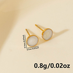 Настоящее золото 18K Модные плоские круглые серьги-гвоздики из нержавеющей стали, реальный 18 k позолоченный, 7x7 мм