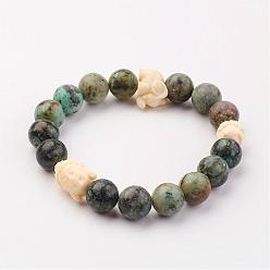 Afrikanisches Türkis (Jaspis) Natürliche afrikanische Türkis (Jaspis) Perlenstretch-Armbänder, mit Kunst Korallen, 2-1/4 Zoll (53~55 mm)