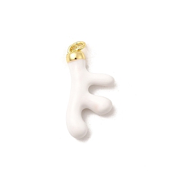 Белый Латунь эмаль подвески, подвески в форме коралла, реальный 18 k позолоченный, с целью перехода в кольце, без свинца и без кадмия, долговечный, стойки покрытие, белые, 28x15x5 мм, отверстие : 3.4 мм