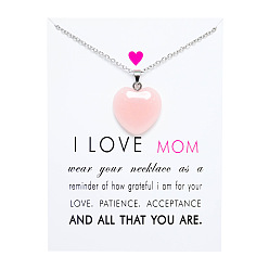 6488 white card pink Mother's Day Natural Stone Luminous Stone Fluorescent Multicolor Heart Pendant Stainless Steel Chain Card Necklace