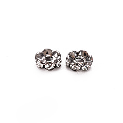 Gunmetal Brass Rhinestone Spacer Beads, Grade A, Waves Edge, Rondelle, Gunmetal, Clear, Size: about 10mm in diameter, 4mm thick, hole: 2mm