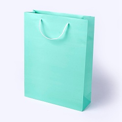 Aquamarine Kraft Paper Bags, with Handles, Gift Bags, Shopping Bags, Rectangle, Aquamarine, 40x30x10cm