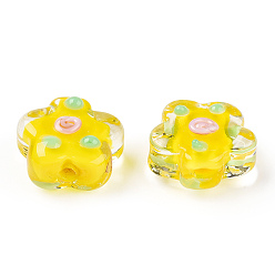 Yellow Handmade Bumpy Lampwork Beads, Plum Blossom, Yellow, 13.5~14.5x15x8~10mm, Hole: 1.5~1.8mm
