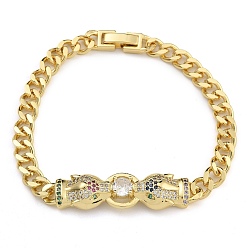 Разноцветный Латунь микро проложить кубические циркониевые браслеты, со стеклом, реальный 18 k позолоченный, леопард, красочный, 7-3/8 дюйм (18.6 см)