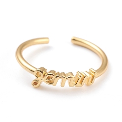 Gemini Constellation/Zodiac Sign Brass Cuff Rings, Open Rings, Real 18K Golden Plated, Gemini, US Size 7 1/4(17.5mm), word: 13x4.5mm