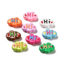 Mixed Color Baking Paint Acrylic Beads, with Enamel, Cloud with Word HI, Mixed Color, 18x25x8.5mm, Hole: 2.7mm