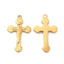 Golden Ion Plating(IP) 304 Stainless Steel Pendants, Crucifix Cross Charm, Golden, 30x18x2.5mm, Hole: 1.5mm