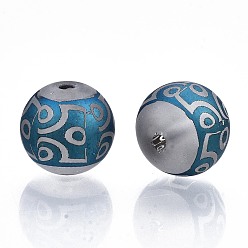 Cadet Blue Electroplate Glass Beads, Frosted, Round, Cadet Blue, 10mm, Hole: 1.5mm, about 200pcs/bag
