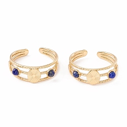 Ляпис-Лазурь Натуральный лазурит и плоское круглое открытое кольцо-манжета, ионное покрытие (ip) 304 тройное кольцо из нержавеющей стали для женщин, золотые, размер США 7 1/4 (17.5 мм)