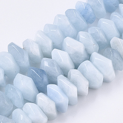 Aquamarine Natural Aquamarine Beads Strands, Nuggets, Faceted, 9.5~11x6~7mm, Hole: 1.2mm, about 30~32pcs/strand, 7.48 inch(19cm)