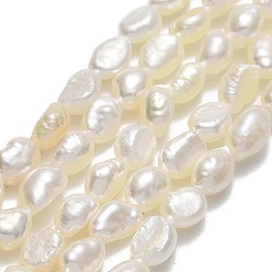 Linen Natural Cultured Freshwater Pearl Beads Strands, Keshi Pearl Beads, Two Sides Polished, Linen, 5~6x4~4.5x3mm, Hole: 0.6mm, about 55~63pcs/strand, 13.58~13.98''(34.5~35.5cm)