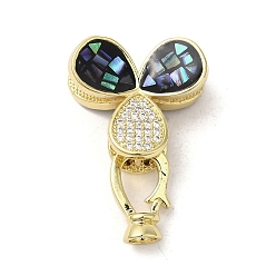 Черный Латунное микропейв, прозрачный кубический цирконий, складные застежки, с эмалью и ракушкой, долговечный, без свинца и без кадмия, реальный 18 k позолоченный, клевер, чёрные, 26 мм