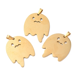 Golden Ion Plating(IP) Halloween 304 Stainless Steel Pendants, Ghost Charm, Golden, 30x24.5x1.5mm, Hole: 6.5x3.5mm