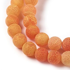 Dark Orange Natural Weathered Agate Beads Strands, Dyed & Heated, Round, Dark Orange, 8mm, Hole: 1.2mm, about 48pcs/strand, 14.37 inch