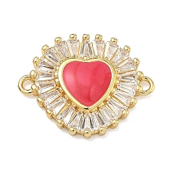 Красный Латунные подвески из прозрачного кубического циркония, сердце соединяется с эмалью, без свинца и без кадмия, стойки покрытие, долговечный, реальный 18 k позолоченный, красные, 17x21.5x3.5 мм, отверстие : 1.5 мм